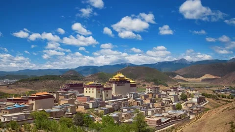Buddhist monastery in mountains and clouds Stock Footage 173533144
