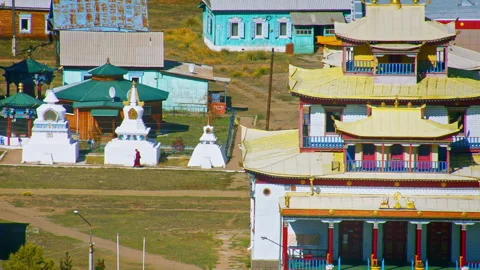 Buddhist monastery with stupas in Ivolginsky Datsan Stock Footage 337024815