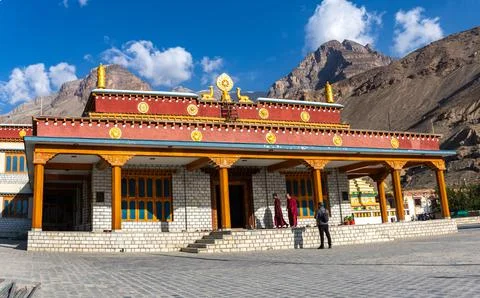 Buddhist Monk going inside for the morning prayer tabo monastery. Stock Photos