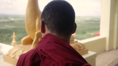 Buddhist Monk looking far Stock Footage 60205281