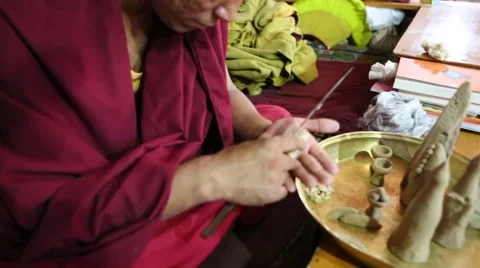 Buddhist Monk Making Crafts Video stock 51847274
