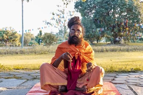 Buddhist Monk at Maya Devi Temple in Lumbini, Nepal Stock Photos