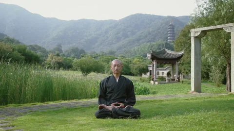 Buddhist monk meditating in the lotus position Stock Footage 340563526