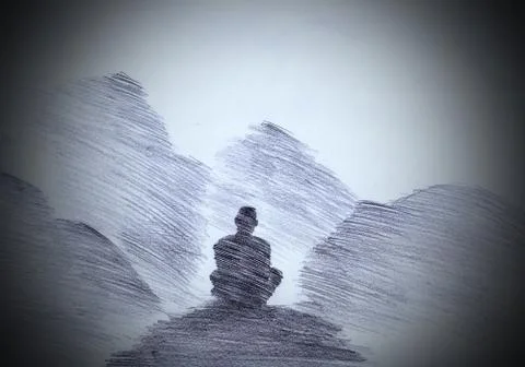Buddhist monk in the mountains Stock Illustration