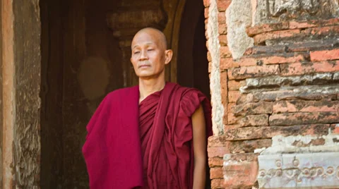 Buddhist monk in old ancient temple Stock Footage 36582565