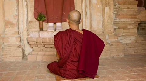 Buddhist monk in old ancient temple Stock Footage 36582672