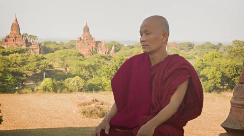 Buddhist monk in old ancient temple Stock Footage 36591597