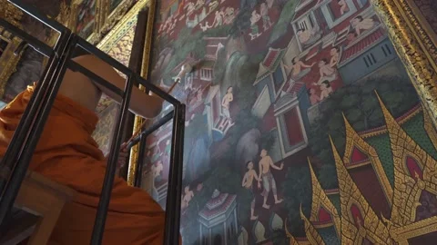 Buddhist Monk Painting Stock Footage 220934243