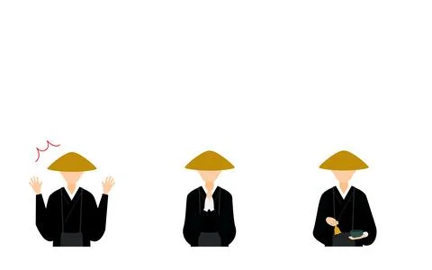 Buddhist monk pose set, upper body Stock Illustration