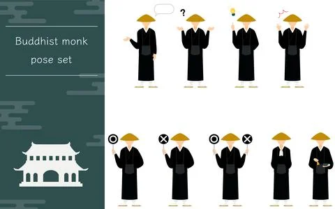 Buddhist monk pose set, whole body Stock Illustration