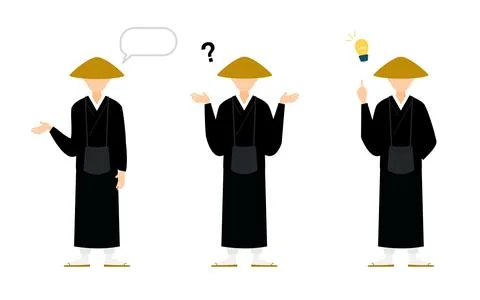 Buddhist monk pose set, whole body Stock Illustration