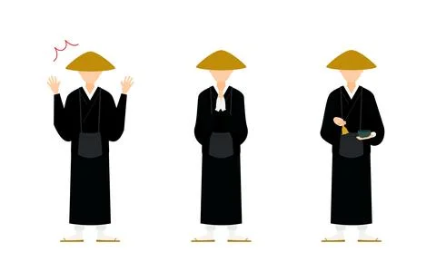 Buddhist monk pose set, whole body Stock Illustration