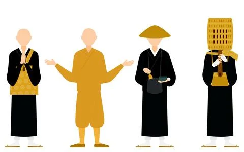 Buddhist monk pose set, whole body Stock Illustration