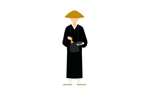 Buddhist monk standing, monk playing Dhutanga Stock Illustration