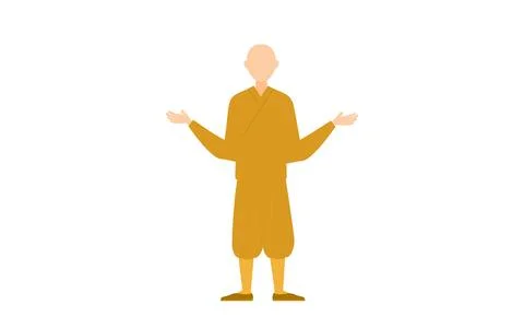 A Buddhist monk standing, a monk spreading his hands Stock Illustration