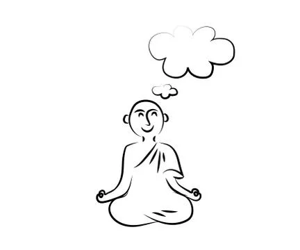 Buddhist monk thinks on a white background. Man in the lotus position. Stock Illustration