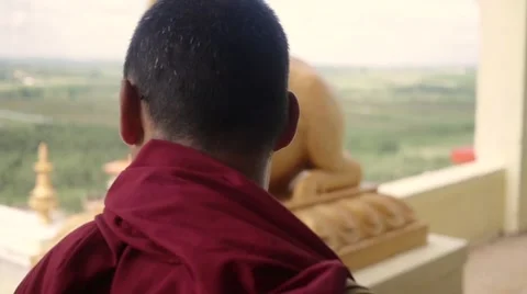 Buddhist Monk walking on top of monastery Stock Footage 60201341