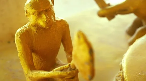 Buddhist Monkey Statue Slow Motion Stock Footage 56340802