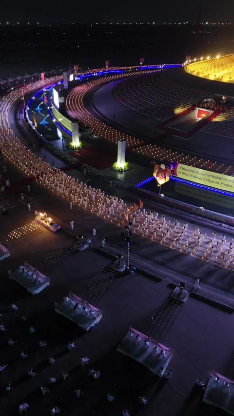 Buddhist Monks Candlelight Procession at Night in Bangkok, Thailand Stock Footage 335940990