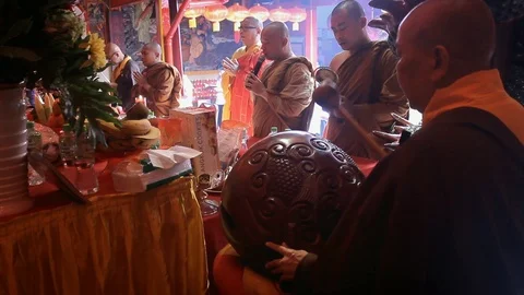 Buddhist Monks Lead Ceremony Stock Footage 120617859