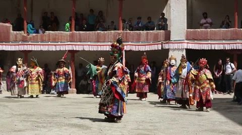 Buddhist Monks Performing Mask Dance at a Buddhist Monastery Video stock 51809127