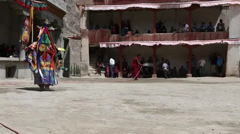 Buddhist Monks Performing Mask Dance at a Buddhist Monastery Video stock 51809638