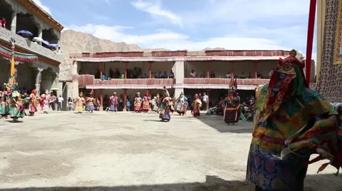 Buddhist Monks Performing Mask Dance at a Buddhist Monastery Video stock 51810434