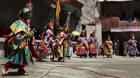Buddhist Monks Performing Mask Dance at a Buddhist Monastery Video stock 51810776