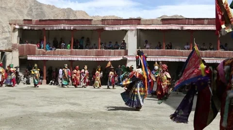 Buddhist Monks Performing Mask Dance at a Buddhist Monastery Video stock 51810809