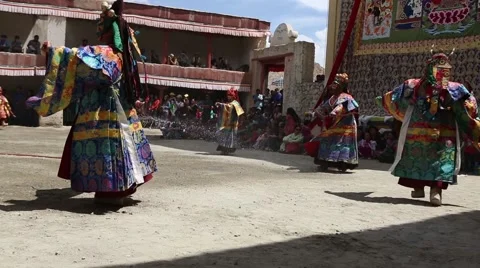 Buddhist Monks Performing Mask Dance at a Buddhist Monastery Video stock 51811409