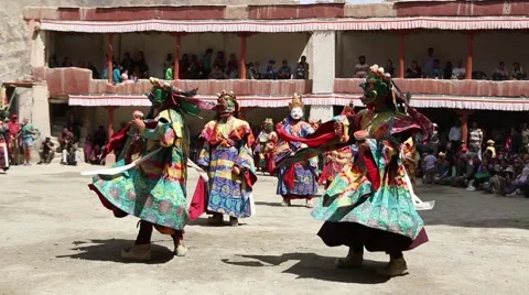 Buddhist Monks Performing Mask Dance at a Buddhist Monastery Video stock 51812430