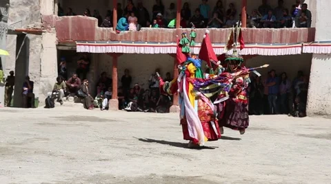 Buddhist Monks Performing Mask Dance at a Buddhist Monastery Video stock 51812918