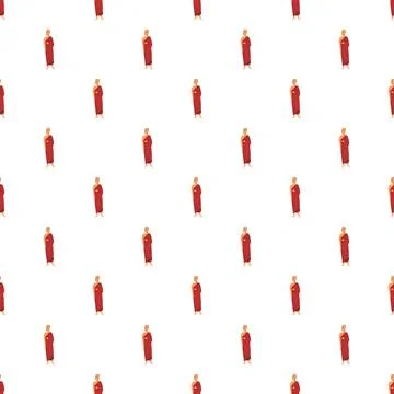 Buddhist monks seamless pattern with red robes Stock Illustration