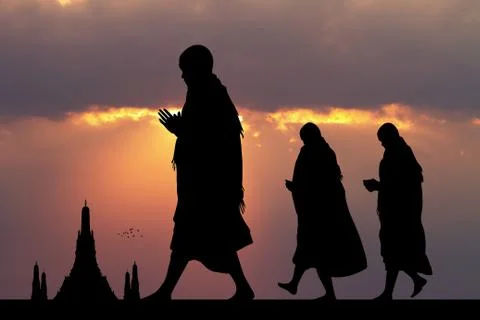 Buddhist monks at the temple Stock Illustration