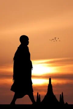 Buddhist monks at the temple Stock Illustration