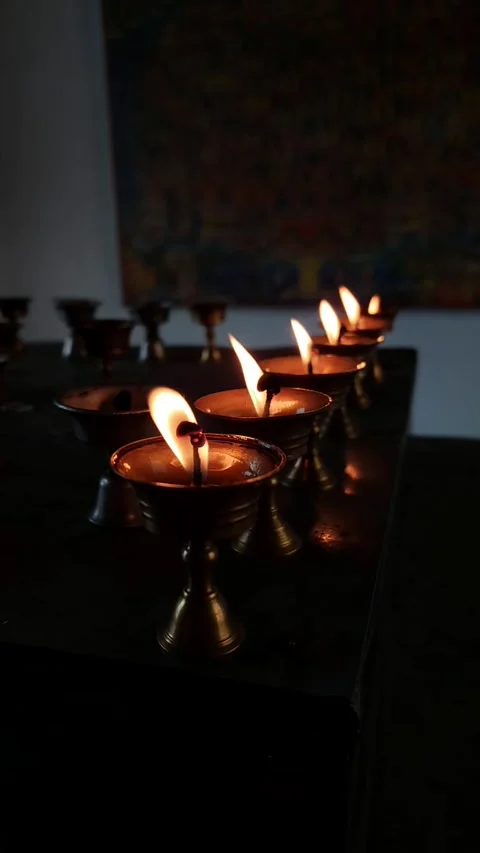 Buddhist Old Altar Candles at Religious 108 Butter Lamp Festival Stock Footage 167480660