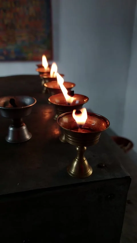 Buddhist Old Altar Candles at Religious 108 Butter Lamp Festival Stock Footage 167480756