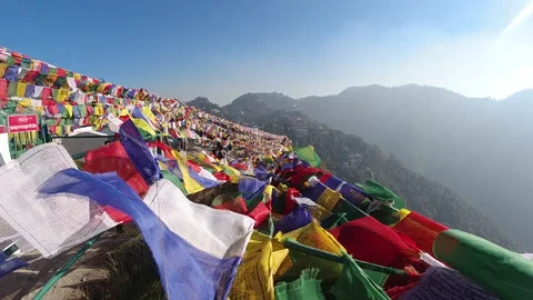 Buddhist Peace Flags Flying On A Hill Top In Dalai Hills Mussoorie India Stock-Footage 156324449