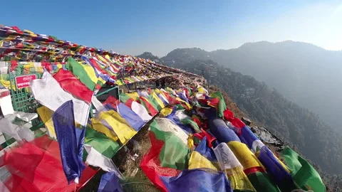 Buddhist Peace Flags Flying On A Hill Top In Dalai Hills Mussoorie India Stock-Footage 156325049