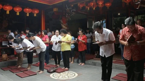 Buddhist People Pray Together Stock Footage 120599249