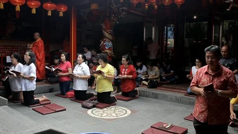 Buddhist People Pray Together Stock Footage 120599280