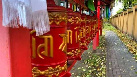 Buddhist prayer drums are a miracle of purification of karma Video stock 118044941