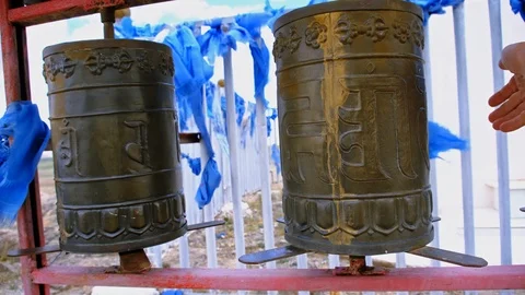 Buddhist prayer drums. Stock Footage 122638246