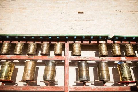 Buddhist prayer drums Stock Photos