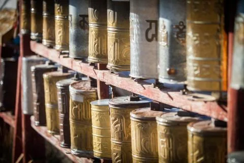 Buddhist prayer drums Stock Photos
