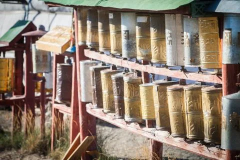 Buddhist prayer drums Stock Photos