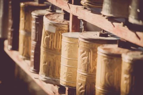 Buddhist prayer drums Stock Photos