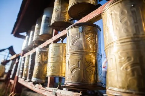 Buddhist prayer drums Stock Photos