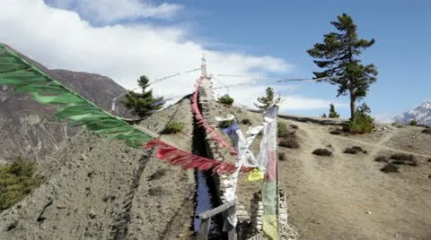 Buddhist prayer flags and Himalayas Stock Footage 24635964