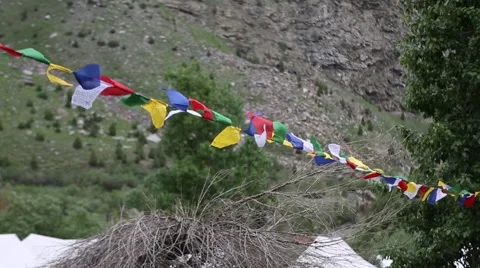 Buddhist Prayer Flags Blowing in the Breeze Video stock 51807314